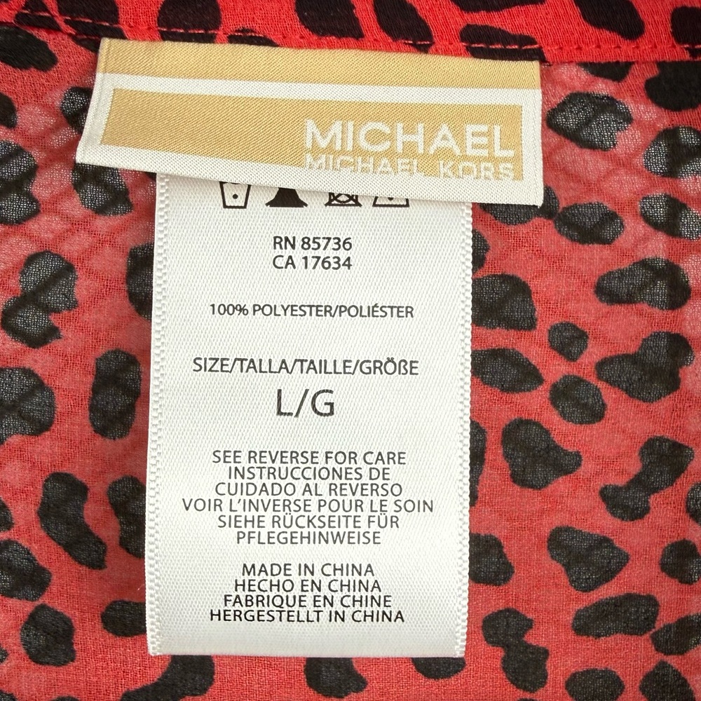 Michael Kors Sheer Animal Print Cover-Up Shirt Sea Coral L NWT Beach Swim - Picture 6 of 7